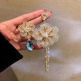 Maytrends Fashion Beaded Crystal Flower Tassel Earrings Exaggerated New Trendy Earrings Women