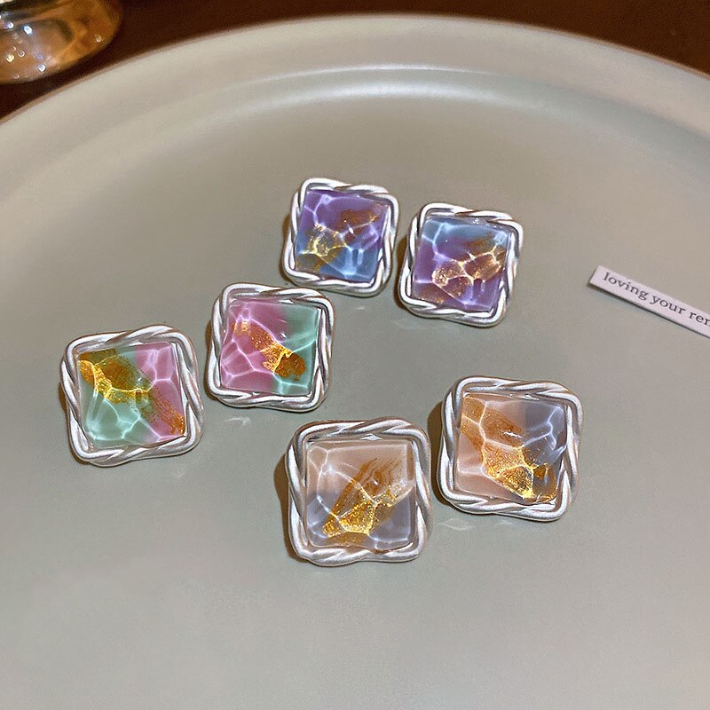 Fashionable Wave Light Colorful Square Earrings with High Quality Fantasy Earrings Wedding Birthday Party Jewelry Accessories