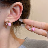 New Korean Pink Zircon Love Peach Earrings Women Sweet Fresh Cute Versatile Earring Fashion Party Jewelry Gifts