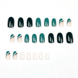 Maytrends 24pcs Green White French Fake Nails Wearable Almond Round Nail Art Simple Press on Nails False Nails With Design Wholesale