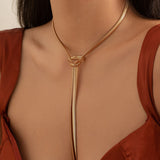 Maytrends Hip Hop Gold Color Flat Snake Chain Necklace Creative Design Metal Chain Knot Necklace Aesthetic For Women Jewelry