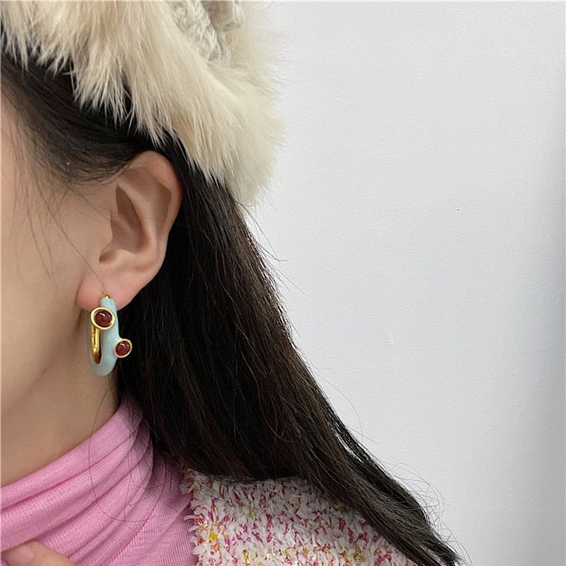 Maytrends New Design Enamel Color Round Circle Hoop Earrings for Women Creative Metal Geometric Huggie Hoops Jewelry Pendientes