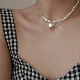 Unique Necklace for Women Trendy Elegant Asymmetry Chain Pearls Smooth LOVE Heart Bride Jewelry Lover Gifts