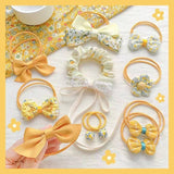 Kawaii Flower Bow Scrunchies Set Children Gift Girls Elastic Hair Rubber Bands Accessories Tie Hair Ring Rope Headdress Headwear