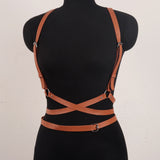 Maytrends Gothic Handmade PU Leather Harness Belts Fashion Faux Leather Cage Vest Chest Sculpting Body Strap Waist Belt Cincher Harajuku