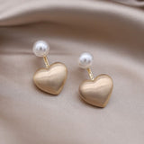 South Korea New Design Fashion Jewelry Metal Brushed Love Pearl Earrings Elegant Women's Daily Work Accessories