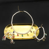 Shining Colorful Crystals Natural Freshwater Pearls Bracelet Pendant Earring Necklace Set For Woman Luxury Fine Jewelry