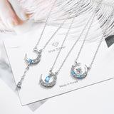 Blue Moonlight Stone Full Diamond Crescent Necklace Female Water Drop Tassel Pendant Collar Chain Birthday Party Accessories