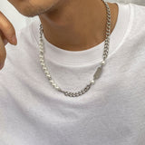 Maytrends Hip Hop Asymmetric Curb Cuban Link Chain Necklace For Men Classic Imitation Pearl Beaded Collar High Quality Neo-gothic Jewelry