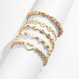 Maytrends Fashion 5Pcs Multicolor Flat Disc Soft Pottery Bracelet Boho Small Daisy Chain Heart Pendant CCB Beaded Set Bracelet