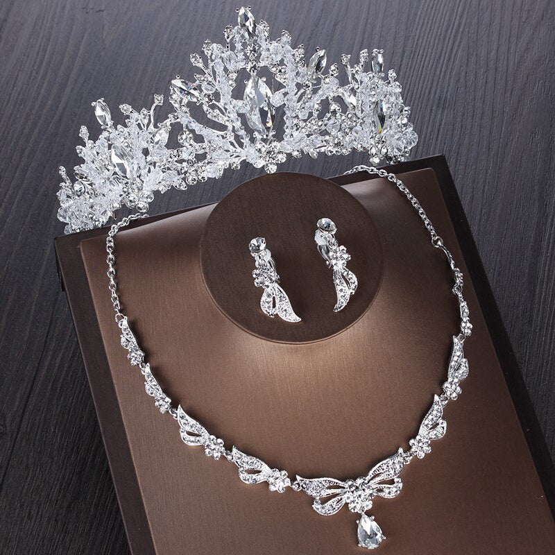 Maytrends Luxury Heart Crystal Bridal Jewelry Sets Wedding Cubic Zircon Crown Tiaras Earring Choker Necklace Set African Beads Jewelry Set