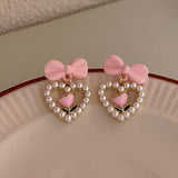Cute Pink Love Flower Pearl Earrings Exquisite Premium Earrings Birthday Party Gift Accessories