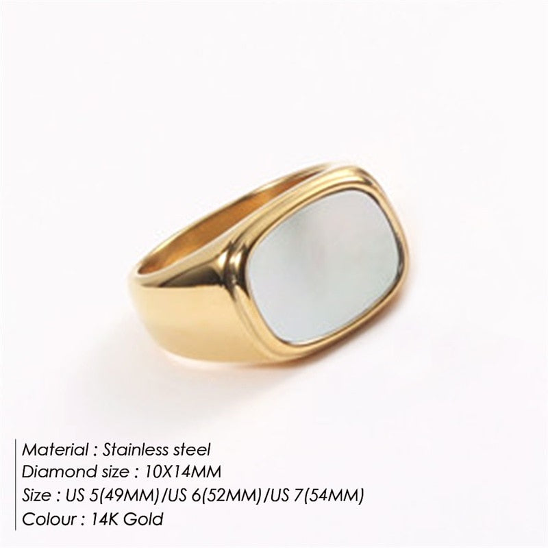 Maytrends 316L Stainless Steel Square Shell Rings For Women Vintage Chunky Ladies Large Ring Party Jewelry Wholesale/Dropshipping