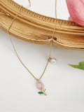 Fashion Tulip Pearl Necklace Women's Summer Pendant Charm Necklace Advanced Jewelry Gift Accessories
