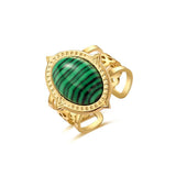 Maytrends Vintage Geometric Malachite Stainless Steel Rings Gold Plated Metal Green Natural Stone Open Ring Waterproof Jewelry Female Gift