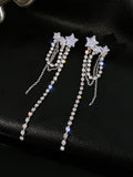 Fashion Star Tassel Earrings Korean Sparkling Diamond Slender Accessories Birthday Party Anniversary Jewelry Gift