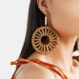 Maytrends Multiple 27 Style Korea Handmade Wooden Straw Weave Rattan Vine Braid Drop Earrings New Fashion Geometric Long Earrings