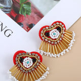 Maytrends Bohemia Colorful Seed Beads evil eye Flower Drop Earrings For Women Handmade Tassel swan Statement Dangle Earrings Jewelry