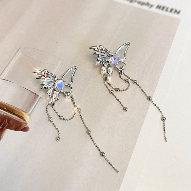 Metal Tassel Hollow Butterfly Earrings Women Irregular Ins Wind Design Sense Earring Wedding Party Jewelry Gift