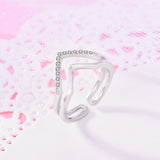 Korean Silver Color Double Layer V-Ring with Simple Ring Birthday Party Gift Jewelry Accessories