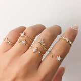 Maytrends Fashion Hollow Butterfly Ring Set 9PCS Elegant Vintage Crystal Women Finger Cute Pearl Jewelry Wedding Party Gift