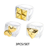 Maytrends 3pcs New Fashion Multicolor Resin Acrylic Geometric Square Ring Set for Women Punk Gold Color Rivet Big Thick Rings Jewelry