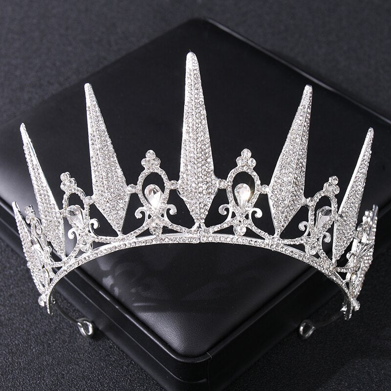 Maytrends Silver Color Crystal Tiaras And Crowns For Bride Women Party Queen Bridal Wedding Hair Accessories Jewelry Headpiece Crown Tiara