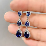 Blue Cubic Zirconia Dangle Earrings for Women Temperament Engagement Wedding Accessories Anniversary Gift Fashion Jewelry