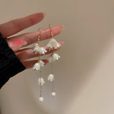 Maytrends New Bohemian White Pink Big Cloth Flower Earrings For Women Statement Jewelry Handmade Pearl Bowknot Tassel Pendientes