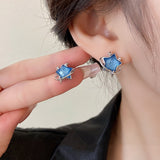 Sweet Blue pentagram Earrings Zircon Simple Temperament Advanced Star Earrings Party Jewelry Gift Accessories