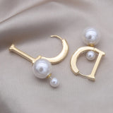 Korean newdesigned fashion jewelry 14K gold plated letter D pearl a multi wearing earring elegant women's daily work accessories
