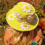 Maytrends y2k Knitted Bucket Hats Women Flower Pattern Wide Brim Outdoor Sun Protection Bucket Cap Photo Props Fisherman Hat