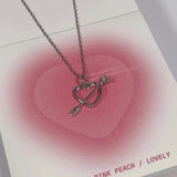 Gothic Love Pink Diamond Necklace One Arrow Through The Heart Collarbone Chain Banquet Holiday Gift Women