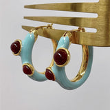 Maytrends New Design Enamel Color Round Circle Hoop Earrings for Women Creative Metal Geometric Huggie Hoops Jewelry Pendientes