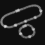 Maytrends Iced Out Bling Crystal Heart Cuban Link Chain For Women Hip Hop Rhinestones Miami Cuban Link Necklace Bracelet Set Gifts Jewelry