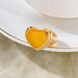 Maytrends Brass Yellow Heart  Solid Rings Women Jewelry Punk Style Designer Club Cocktail Party Gown Amazing Trendy Boho Korean Japan