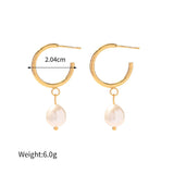 Maytrends Chic INS New 18K Gold Plated Pearl Pendant Small C Shape Hoop Earrings Women Opening Huggie Designer Earing Boho Fashion Jewelry