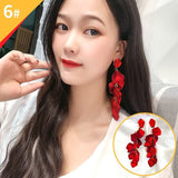 Maytrends New Year Red Earrings Collection Pearl Bowknot Vintage Autumn Winter Dangle Earrings for Women Fashion Jewelry Gift