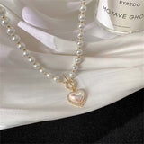 Maytrends Fashion Imitation Pearls Collar Vinatge ABS Pearl Pendant Necklace For Women Simple OT Buckle Clavicle Chain Party Jewelry