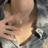 Maytrends INS Irregular Love Necklace For Women Fashion Silver Color Blue Crystal Pendant Necklace Simple Women PArty Jewelry Gift