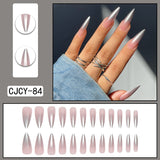 Maytrends Long Pointed False Nail Gradient Pink Pattern Nude Color Press on Nail Wearable Full Cover Stiletto Artificial Nail Tips 24pcs