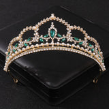 Maytrends Baroque Green Crystal Tiaras And Crowns Rhinestone Prom Bridal Wedding Hair Accessories Jewelry Crown Tiara For Women Bride Gift