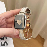 Maytrends Butterfly Buckle Canvas Leather Strap For Apple Watch 8 7 6 SE 5 4 3 Small Slim Watchband 38mm 40mm 42 44 45 49 41mm For iwatch