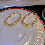 New Design Irregular U-shaped Gold Color Hoop Earrings For Woman Korean Crystal Fashion Jewelry Unusual Accessories Girls