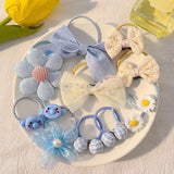 Kawaii Flower Bow Scrunchies Set Children Gift Girls Elastic Hair Rubber Bands Accessories Tie Hair Ring Rope Headdress Headwear