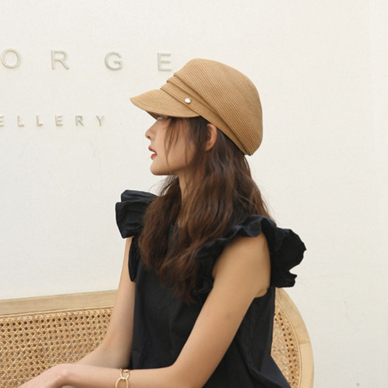 Maytrends Japanese Designer Newsboy Cap Women's Summer Korean New Berets Casual Fashion Straw Shading UPF50+ Sun Protection Hat Gorras