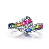 Maytrends New Trendy Ladies White Filled Multicolor Rainbow AAA Zircon Elegant Ring Wedding Engagement Rings JewelryNew store specials