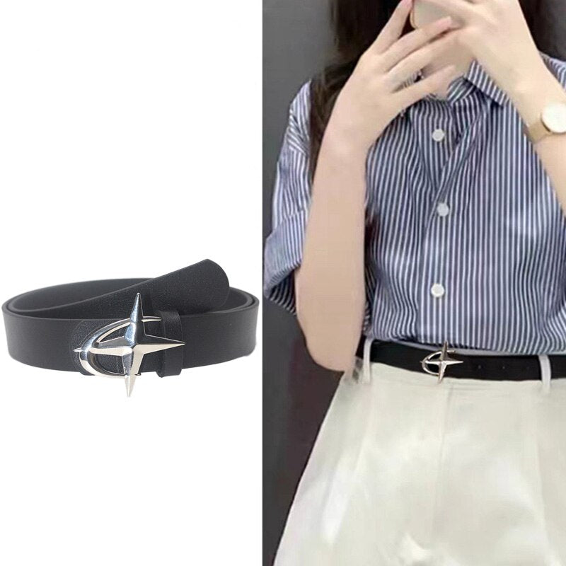 Maytrends Y2k Star Faux Leather Belt for Women Punk Fashion Waist Strap Female Girl Jeans Dress Trouser Decorative Waistband Accessories