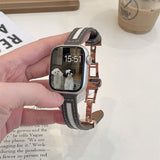 Maytrends Butterfly Buckle Canvas Leather Strap For Apple Watch 8 7 6 SE 5 4 3 Small Slim Watchband 38mm 40mm 42 44 45 49 41mm For iwatch