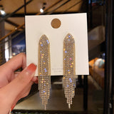 Maytrends Europe And America New Exaggerated Full Rhinestone Tassel Earrings For Women Party Wedding Statement Jewelry Long Earings Gifts